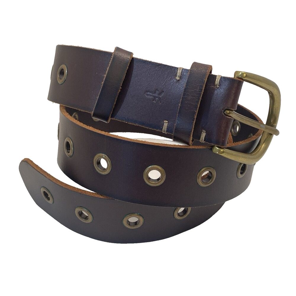 FRYE Brown Genuine Leather Brass Grommet Belt Womens Medium Western DC864C